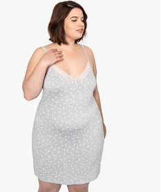 GEMO Nuisette femme grande taille à bretelles et col V dentelle marron chine