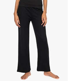 GEMO Pantalon de pyjama femme large en maille fluide côtelée Noir