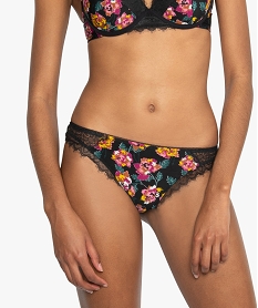 GEMO Tanga femme en microfibre à motifs fleuris et dentelle Imprimé