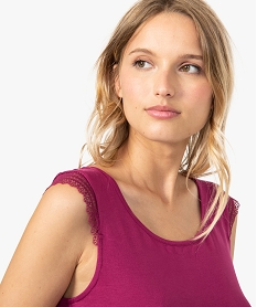 tee-shirt de nuit femme avec broderies sur les epaules violet hauts de pyjama9338401_2