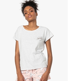 GEMO Tee-shirt de pyjama femme imprimé à coupe loose Gris