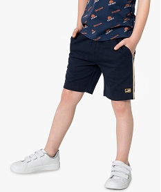 short garcon en maille extensible avec liseres sur les cotes bleu9340001_1