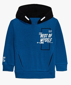 sweat garcon chine en molleton doux a capuche bleu sweats9341901_1