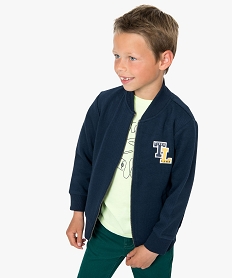 GEMO Sweat garçon zippé sur lavant avec col en bord côte bleu standard