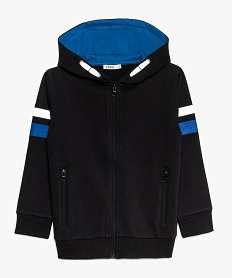 GEMO Sweat garçon zippé à capuche et bandes réfléchissantes noir vif