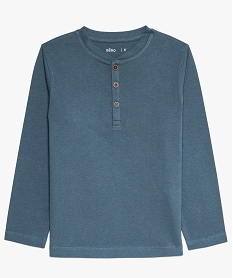GEMO Tee-shirt garçon uni col tunisien et manches longues en coton bio bleu standard