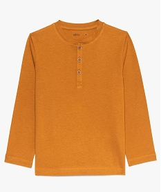 GEMO Tee-shirt garçon uni col tunisien et manches longues en coton bio marron standard