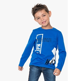 GEMO Tee-shirt garçon à manches longues avec motif sur lavant bleu standard