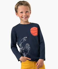 GEMO Tee-shirt garçon à manches longues avec motif sur lavant Violet