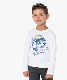 GEMO Tee-shirt garçon à manches longues avec motif sur lavant blanc standard
