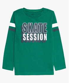 GEMO Tee-shirt garçon imprimé à manches longues et col rond vert standard