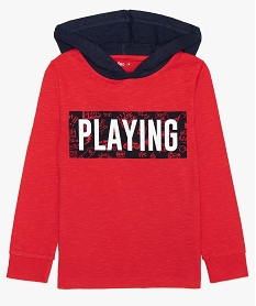 GEMO Tee-shirt garçon imprimé à manches longues et capuche rouge standard