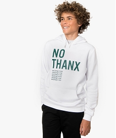 GEMO Sweat mixte avec capuche et inscription sur lavant blanc vif