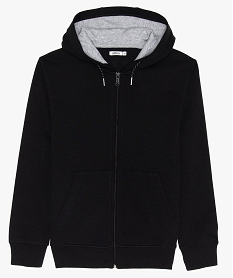 GEMO Sweat garçon zippé en molleton doux avec capuche contrastante noir vif