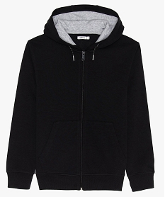 sweat garcon zippe en molleton doux avec capuche contrastante noir9354801_1