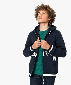 GEMO Sweat garçon zippé à capuche avec inscription Brooklyn Bleu