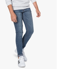 GEMO Jean garçon slim stretch pré-usé et imprimé Bleu