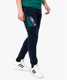 GEMO Pantalon de sport garçon bicolore avec taille en bord-côte Bleu