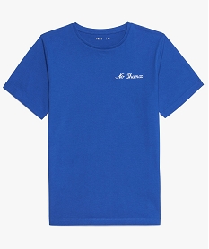 tee-shirt garcon manches courtes a motif brode en coton bio bleu9359501_2