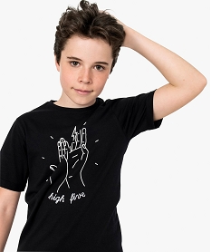 GEMO Tee-shirt garçon manches courtes à motif brodé en coton bio noir vif