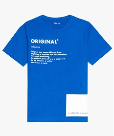 GEMO Tee-shirt garçon à manches courtes avec inscription sur lavant Bleu