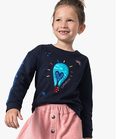 GEMO Sweat fille avec motifs pailletés et sequins brodés Bleu