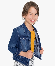 blouson fille en jean avec surpiqures contrastantes gris9366301_1