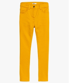 GEMO Pantalon fille coupe slim coloris uni à taille réglable Jaune