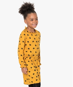 robe fille imprimee a manches longues et taille elastiquee jaune9369601_1