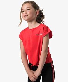 tee-shirt fille noue dans le bas avec inscription pailletee rouge9373601_1