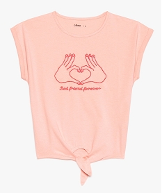 GEMO Tee-shirt fille noué dans le bas avec inscription pailletée Rose