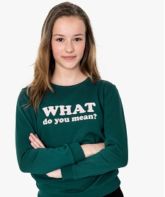 GEMO Sweat fille avec inscription floquée devant vert standard