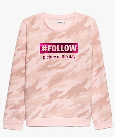 sweat fille imprime avec col rond rose9379501_1