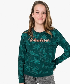 sweat fille imprime avec col rond vert sweats9379701_1