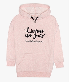 GEMO Sweat fille à capuche chiné avec broderie et paillettes rose standard