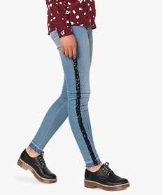 jean fille skinny avec bandes laterales en sequins brillants gris jeans9381701_1