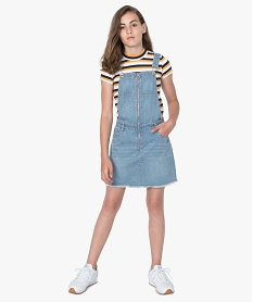 GEMO Robe fille en jean avec zip et finition frangée bleu vif