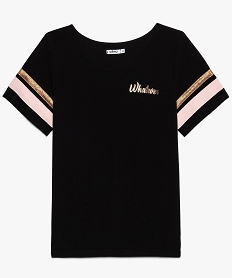 GEMO Blouse fille en crêpe léger à manches rayées et motif brillant noir standard