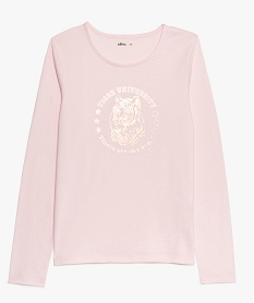 GEMO Tee-shirt fille à manches longues avec motif sur lavant Rose