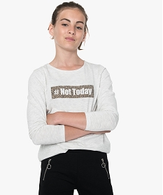 GEMO Tee-shirt fille à manches longues avec motif sur lavant blanc chine