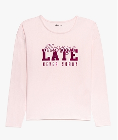 tee-shirt fille a manches longues avec inscription fantaisie rose tee-shirts9389301_1