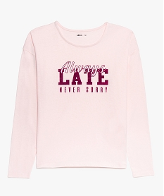 GEMO Tee-shirt fille à manches longues avec inscription fantaisie Rose