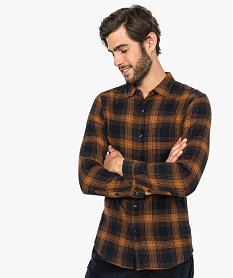 GEMO Chemise homme à carreaux en flanelle vert chine