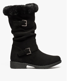 GEMO Bottines femme en suédine avec doublure sherpa et col peluche Noir