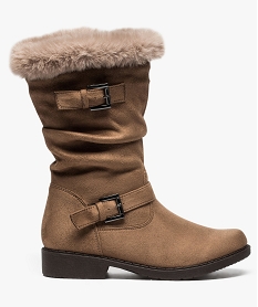 GEMO Bottines femme en suédine avec doublure sherpa et col peluche Brun