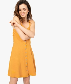 GEMO Robe femme à bretelles avec boutons sur lavant Jaune