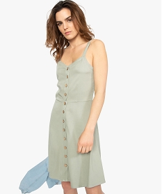 GEMO Robe femme à bretelles avec boutons sur lavant Vert