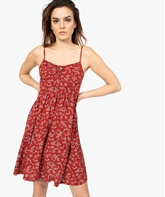 GEMO Robe femme à bretelles avec motifs fleuris Rouge
