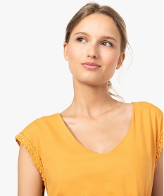 tee-shirt femme sans manches a taille elastiquee et col v orange9399901_2