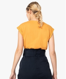 tee-shirt femme sans manches a taille elastiquee et col v orange9399901_3